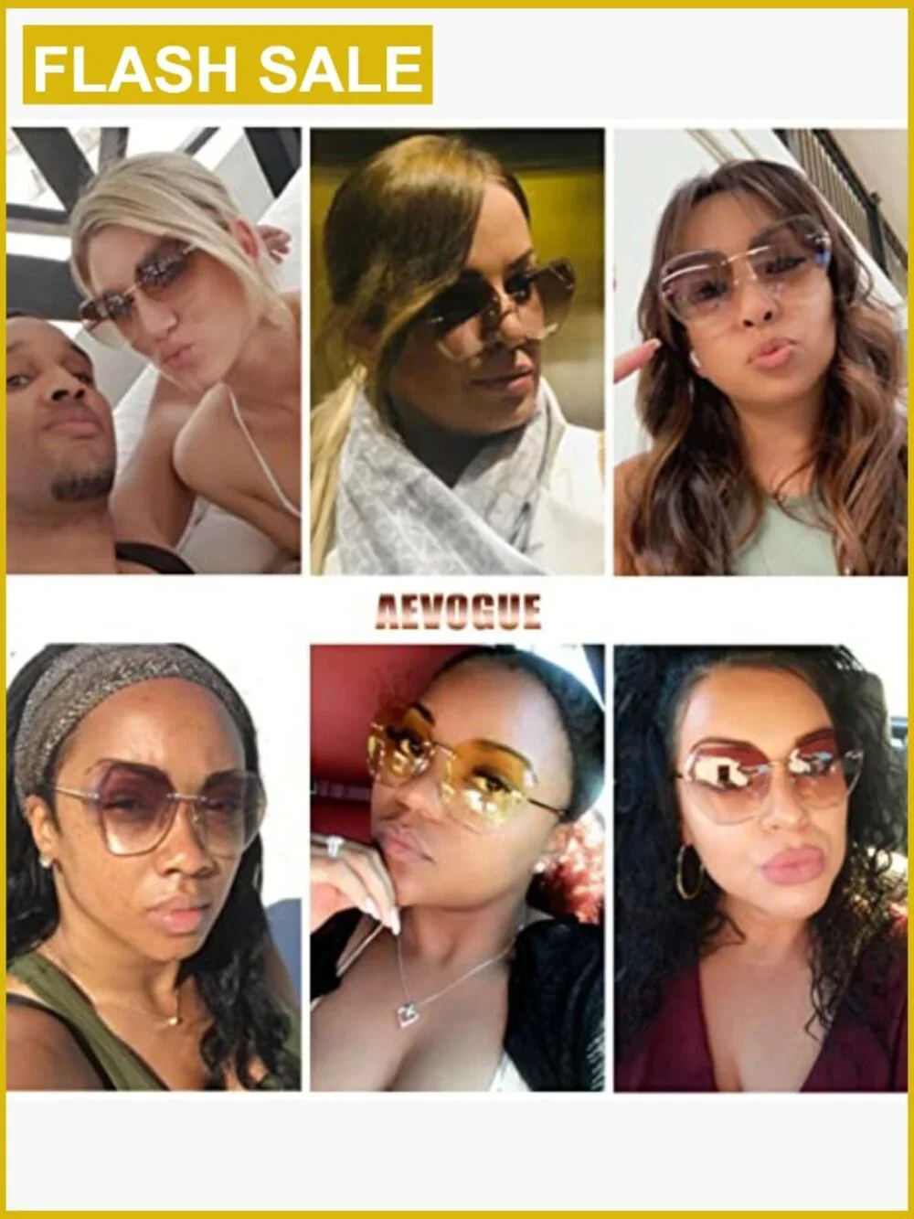 Oversized Rimless Sunglasses Diamond Cut UV400 Gradient Lens Metal Frame